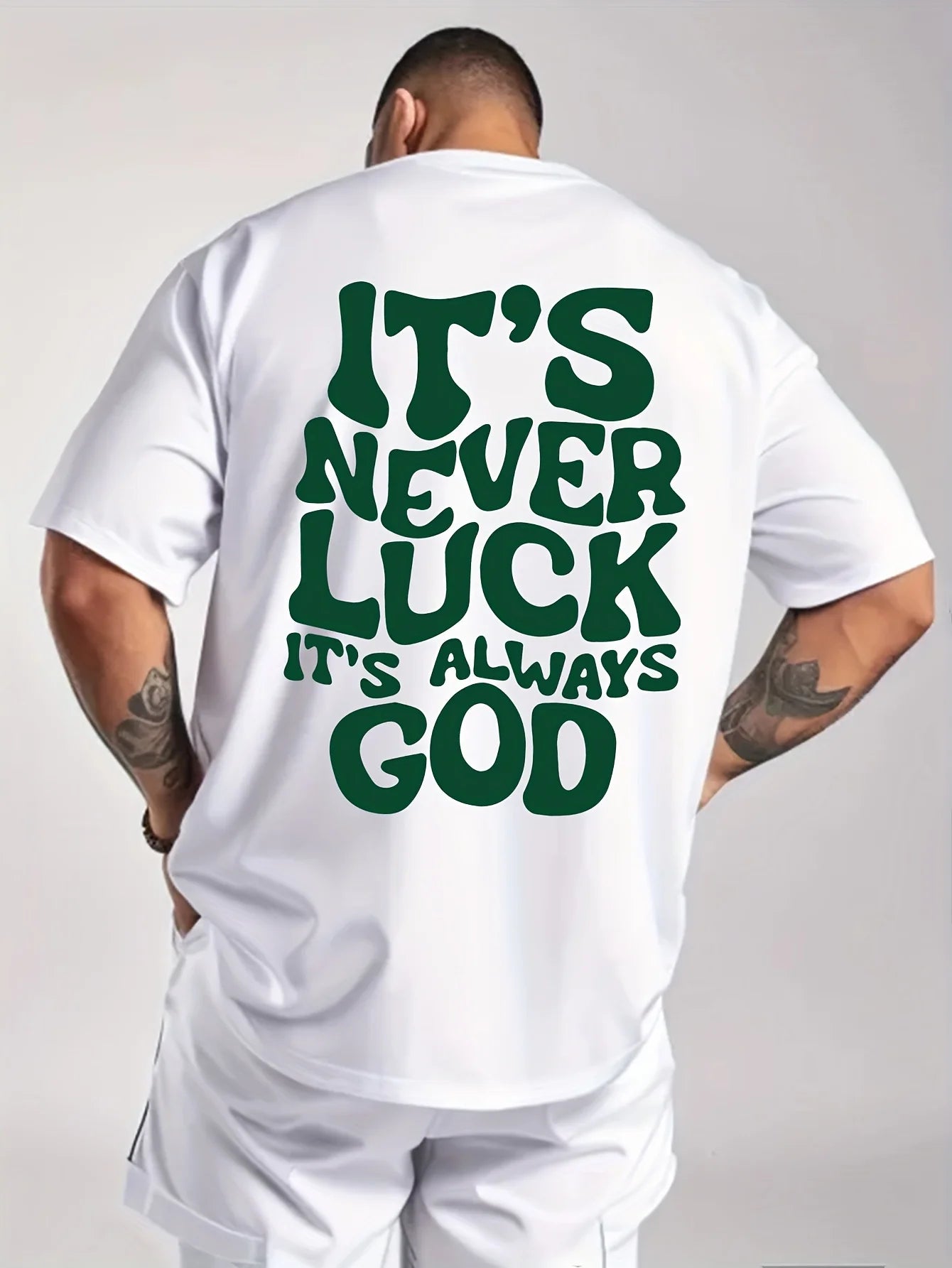 Fashionable Summer Men's God Luck Printed Comfortable Breathable Round Neck T-shirt Outdoor High Street Top