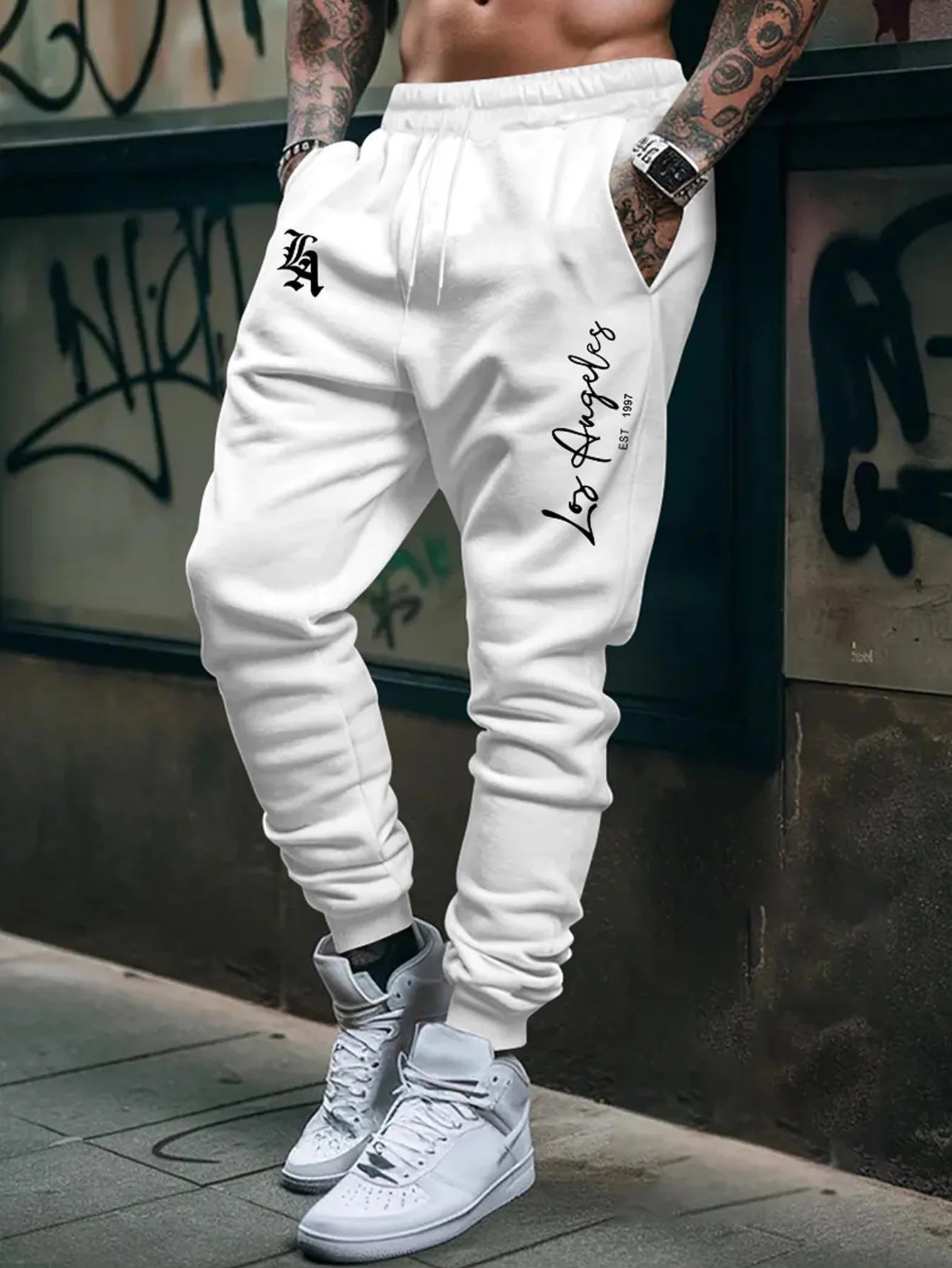 Men's Trendy Letter Graphic Fleece Sweatpants 2026 New Style High Quality Casual Long Trousers mens pants
