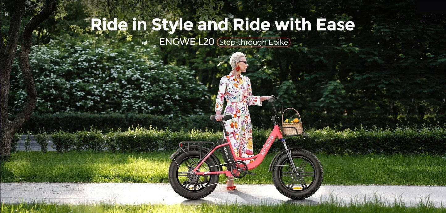 Electric Bicycle ENGWE L20 250W 48V 13AH Motor Battery 20*4.0inch Fat Tire Ebike 140km Mileage Adult Mountain City Electric Bike