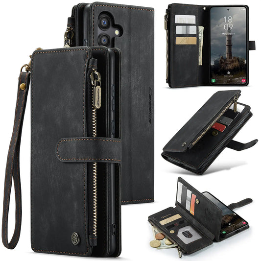 for Samsung Galaxy A55 A35 A25 5G (2024) Wallet Case, Durable PU Leather Magnetic Flip Strap Wristlet Zipper Card Holder Cover