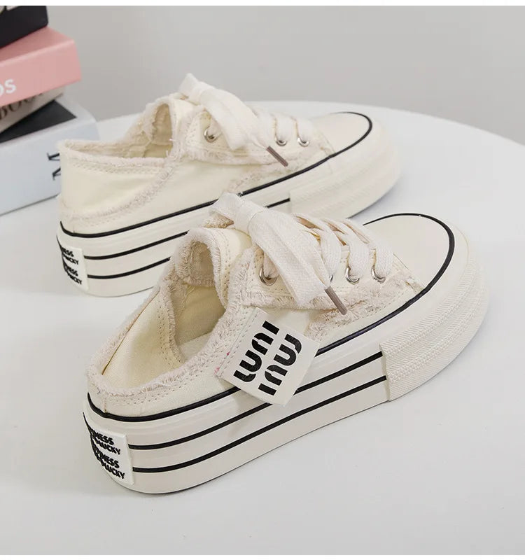 Canvas Shoes Women Casual Height Increasing Platform Shoes for Women Outer White Sneakers Slip on Women Vulcanize Shoes