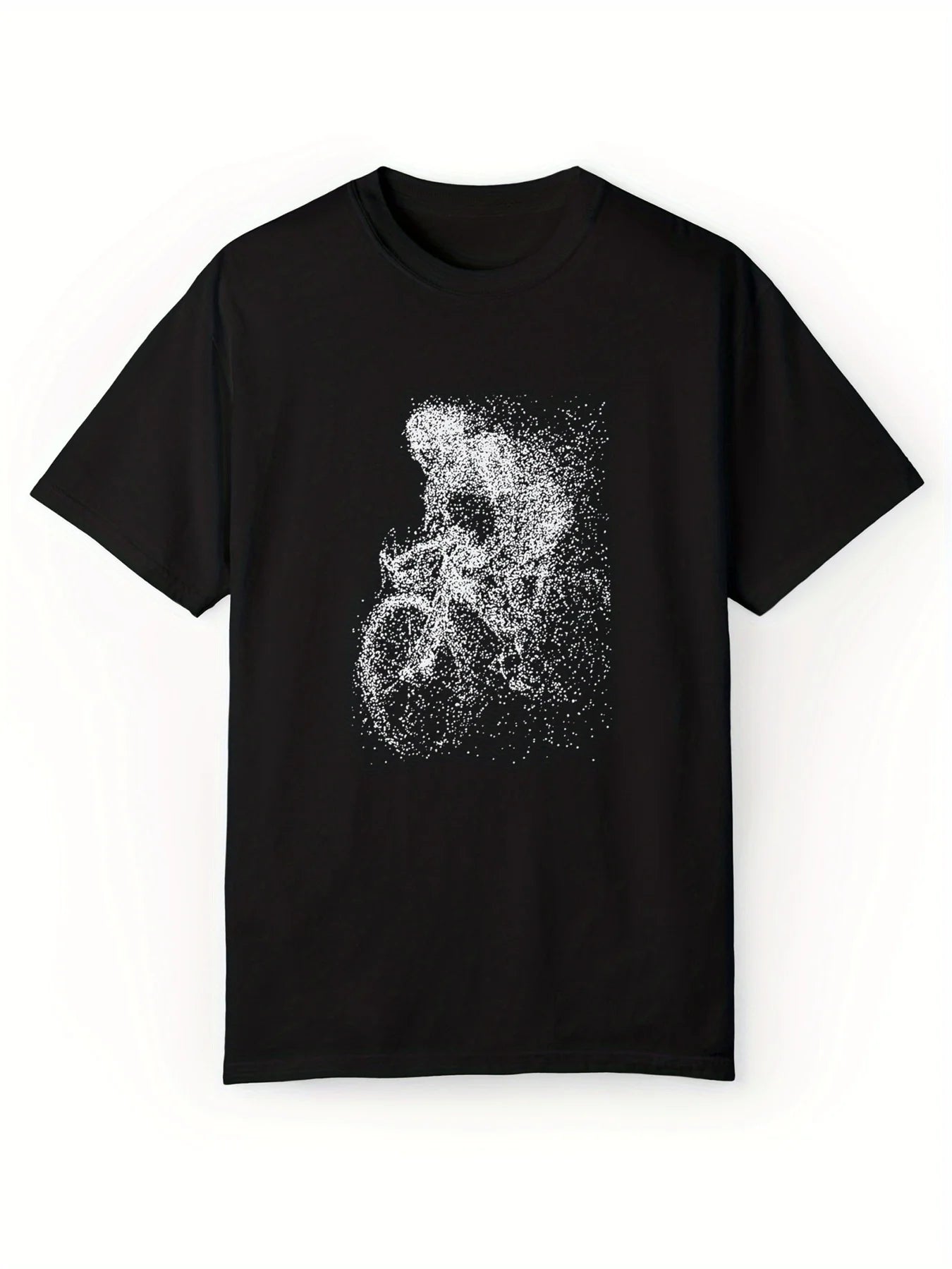 Men's Black Cotton T-Shirt with Cycling Print – Casual Round Neck Tee for Summer, Stretchy & Breathable