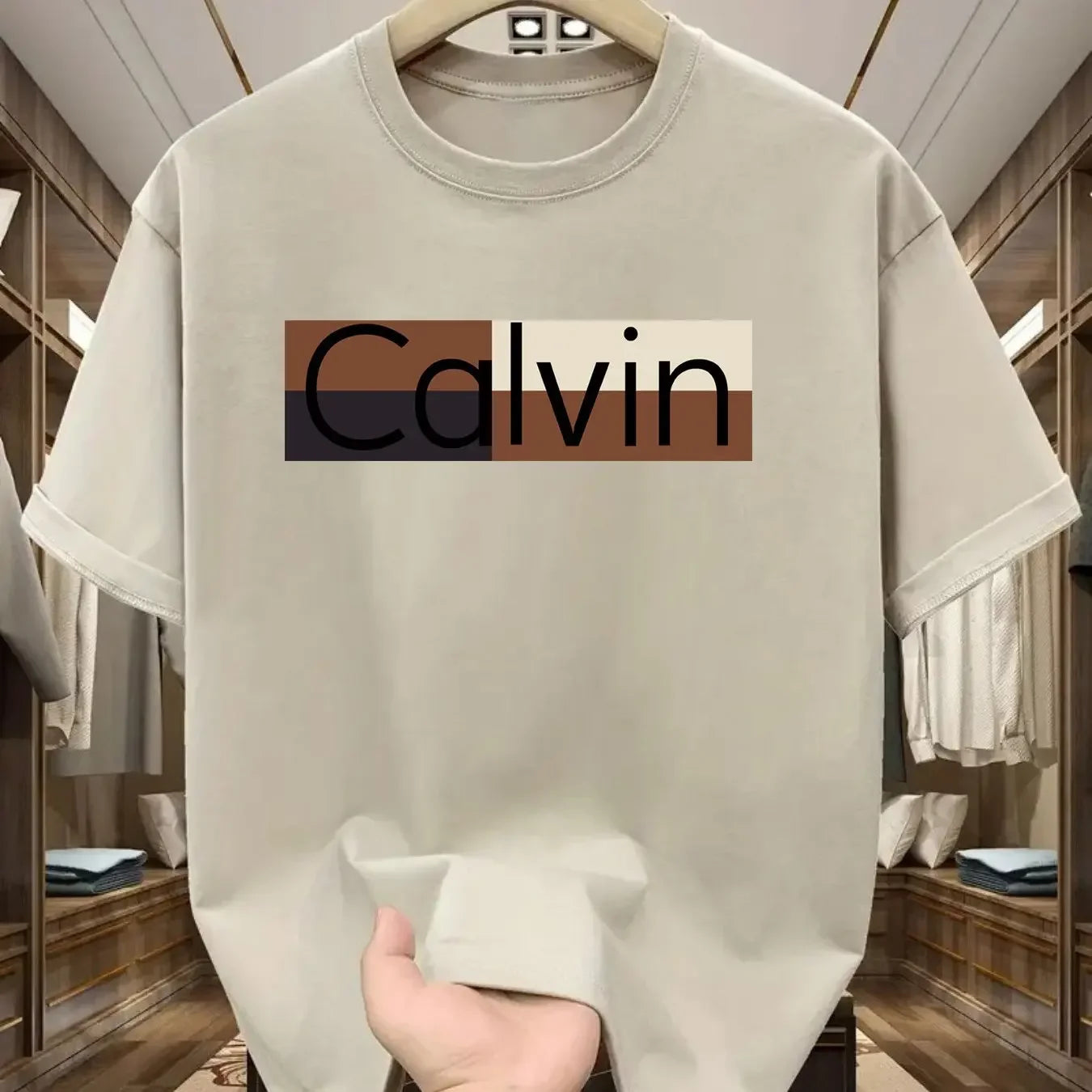 Men's Calvin Printed Cotton T-Shirt - 100% Pure Cotton Summer Tee  Loose Fit Round Neck Casual Sports Top