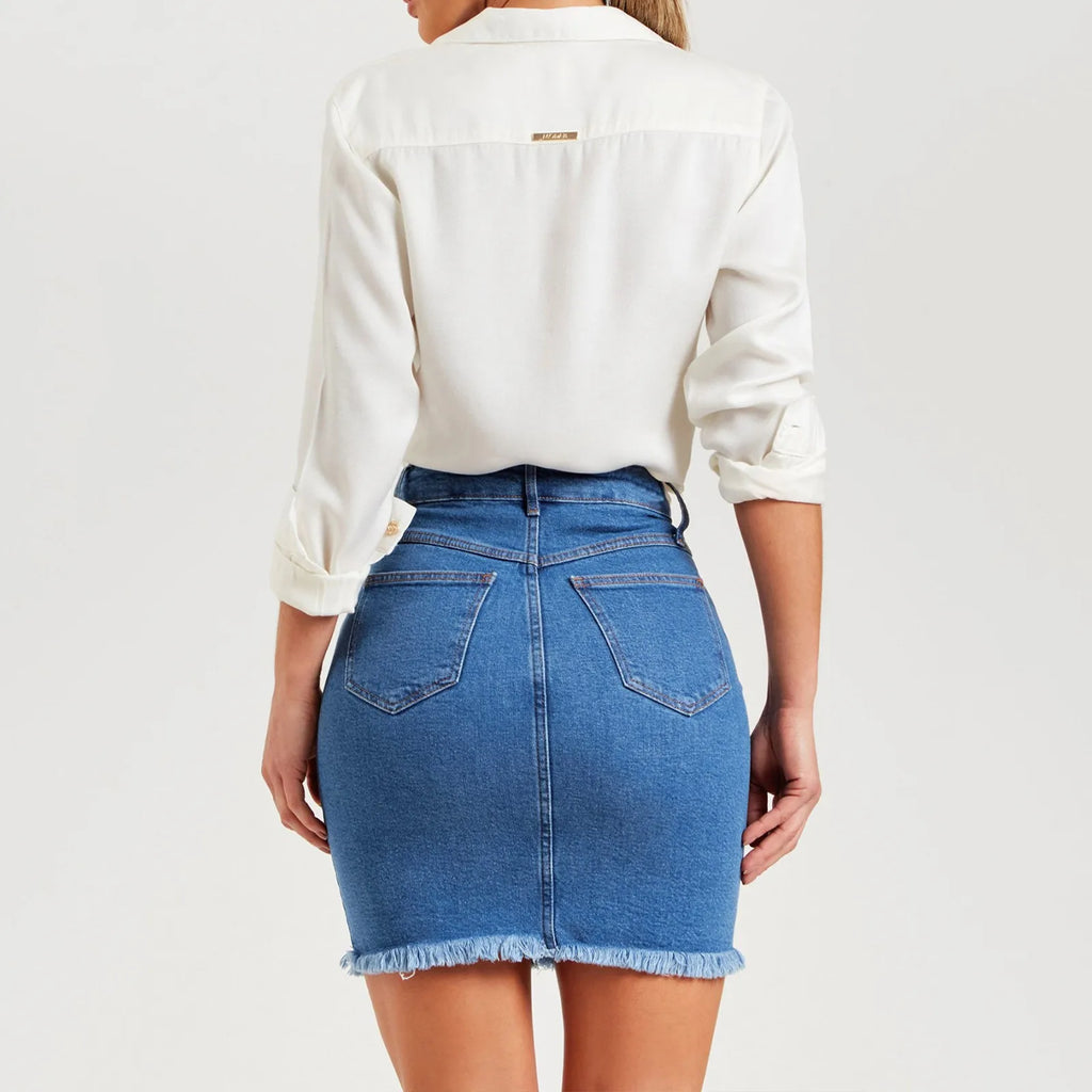 Skirt with Suspenders Womens Daily Casual Classic Blue Buttons Pockets Ripped Zipper Denim Skirt Women Skirts Short