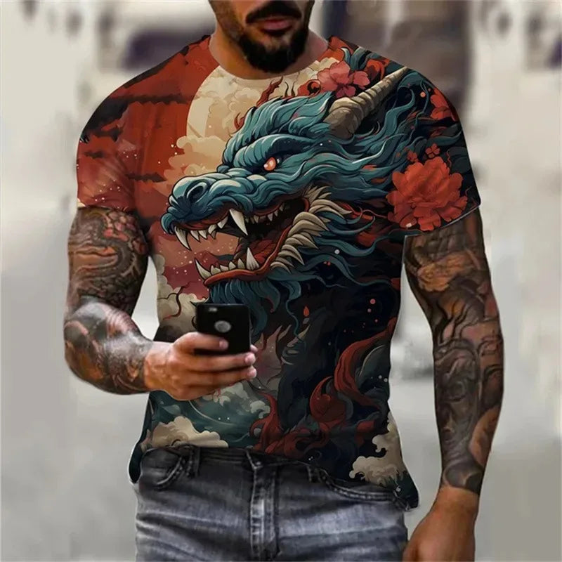 Man Oversized Streetwear Harajuku O-Neck Top Tees Dragon 3D Printed Men's T-shirt Hip Hop Short Sleeve Summer Casual Clothing