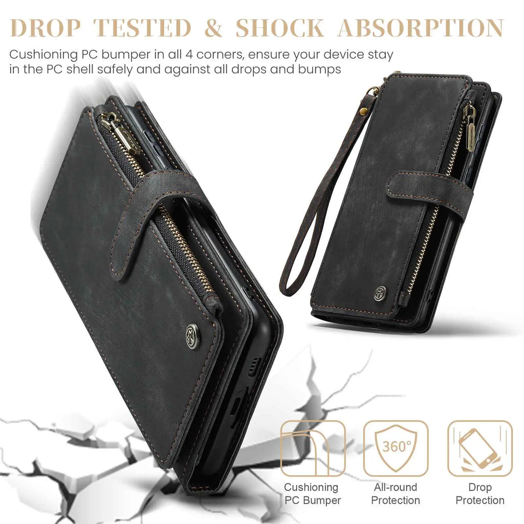 for Samsung Galaxy A55 A35 A25 5G (2024) Wallet Case, Durable PU Leather Magnetic Flip Strap Wristlet Zipper Card Holder Cover
