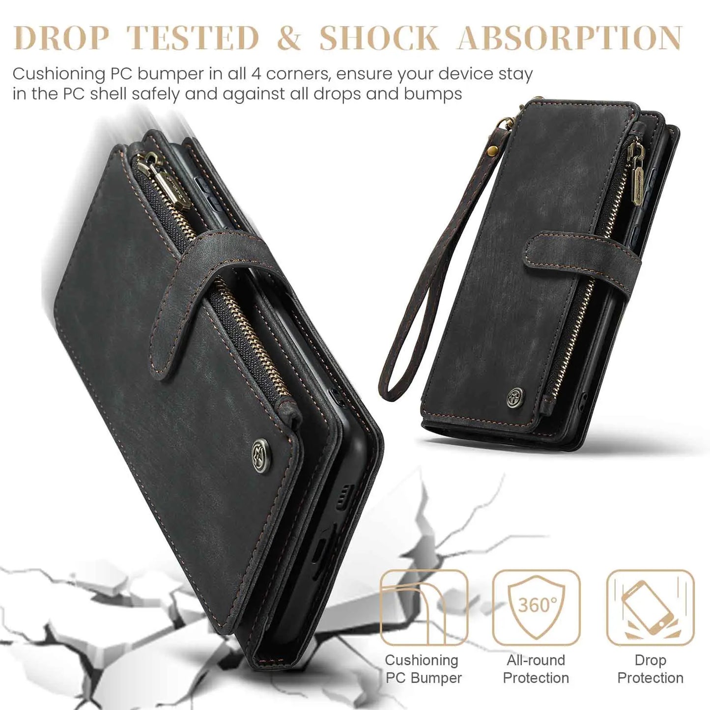 for Samsung Galaxy A55 A35 A25 5G (2024) Wallet Case, Durable PU Leather Magnetic Flip Strap Wristlet Zipper Card Holder Cover