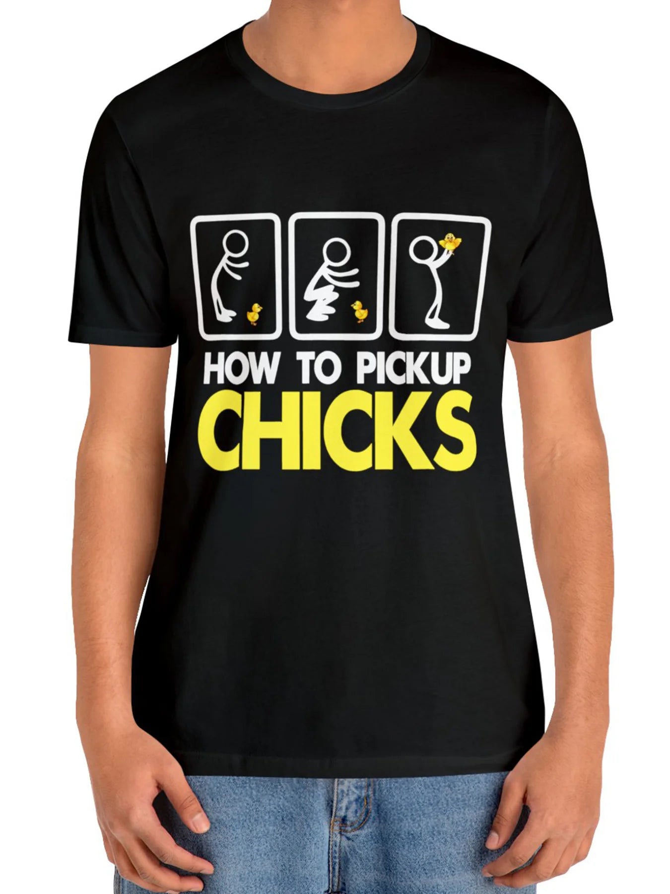 "How To Pick Chicks" Print Cotton T-shirt, Men'S Casual Street Style Stretch Round Neck Tee Shirt For Summer