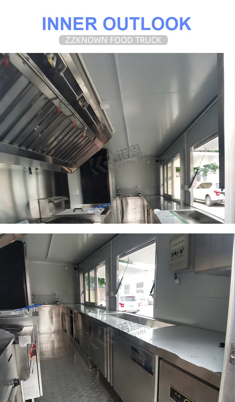 Street Mobile Fast Food Trailer Cart Fully Equipped Concession Snack Pizza BBQ Cart Food Truck With Full Kitchen For Sale