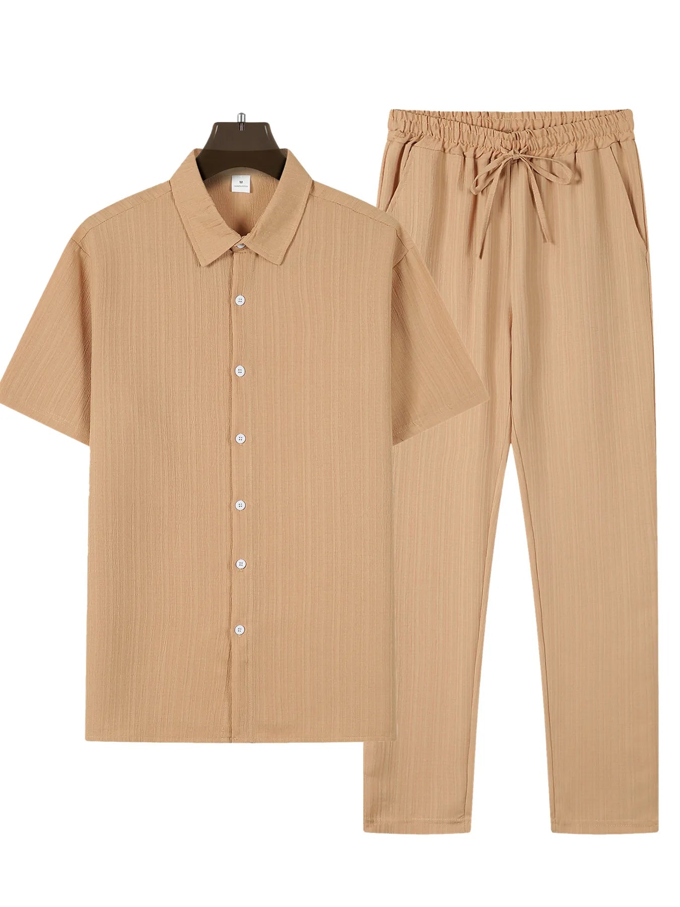 2024 Summer New Men's Solid Color Simple Short Sleeved Shirt And Pants Set Casual Home Comfortable Top And Pants Two-piece