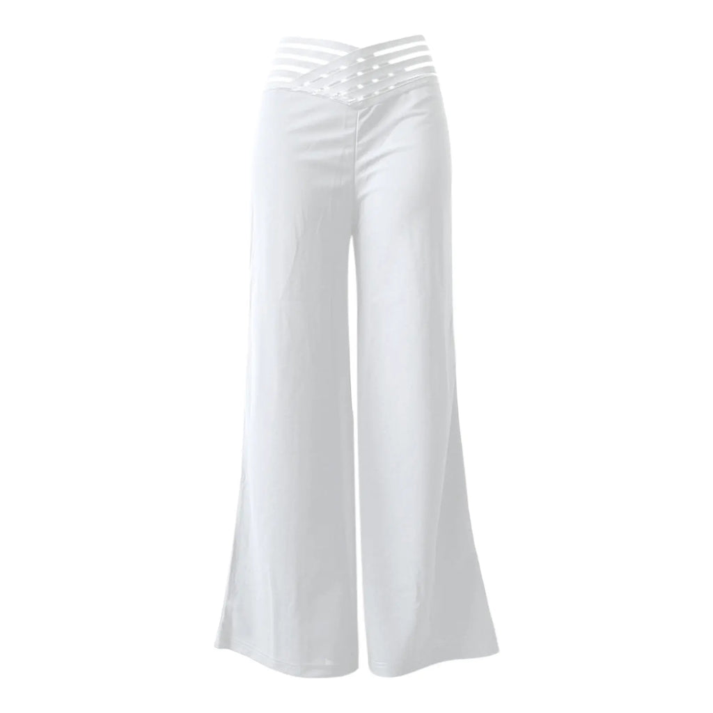 Women Flared Pants Elegant Office Lady Casual Blended Material