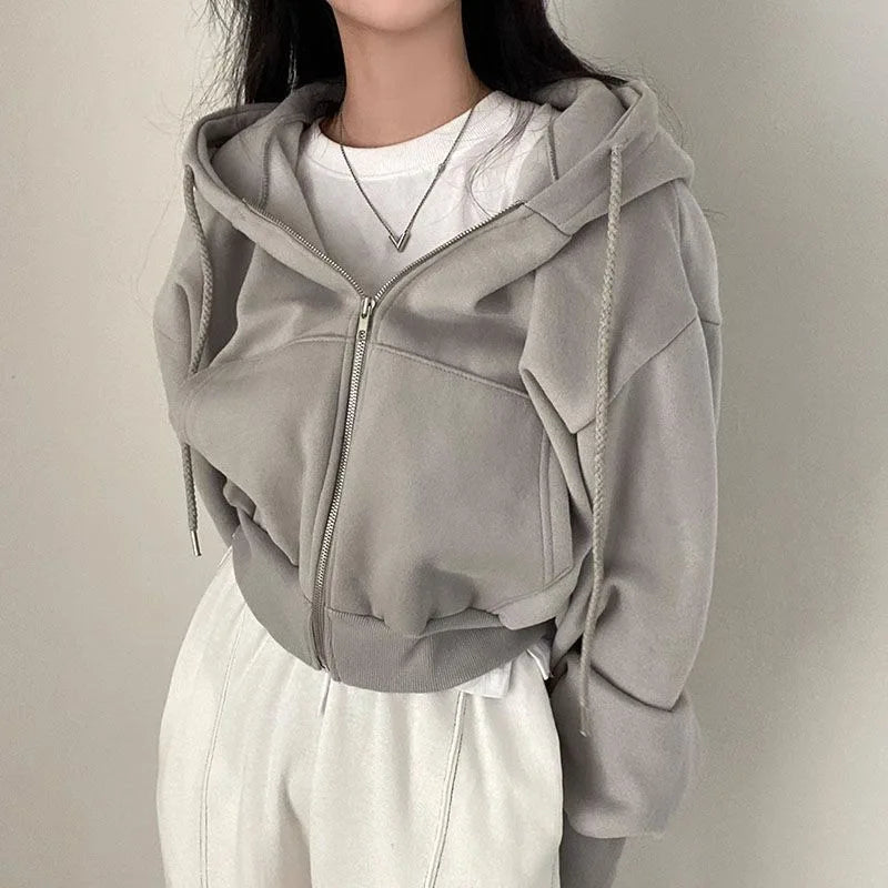 Women Casual Streetwear Y2K Crop Tops Hood Shirt Blended Material