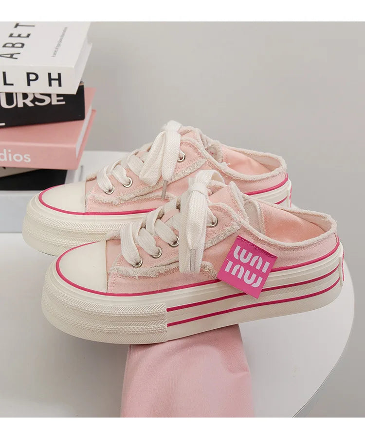 Canvas Shoes Women Casual Height Increasing Platform Shoes for Women Outer White Sneakers Slip on Women Vulcanize Shoes