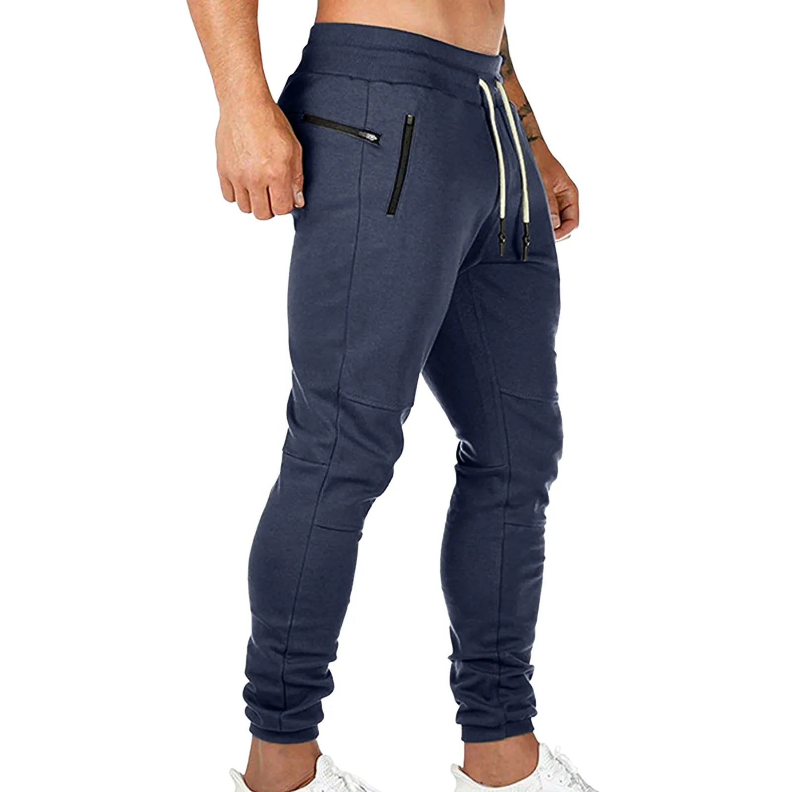 Cargo Pants for Men Solid Color Side Pockets Lace Up Waistband Casual Trousers European American Fitness Athletic Trousers