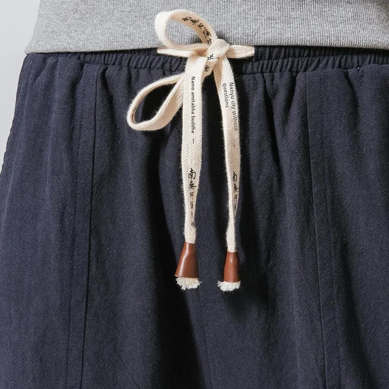 2024 Japanese Style Cotton Linen Pants Plus Size Chinese Style Men's Casual Pants Youth Fashionable Small Feet Harem Pants Whole