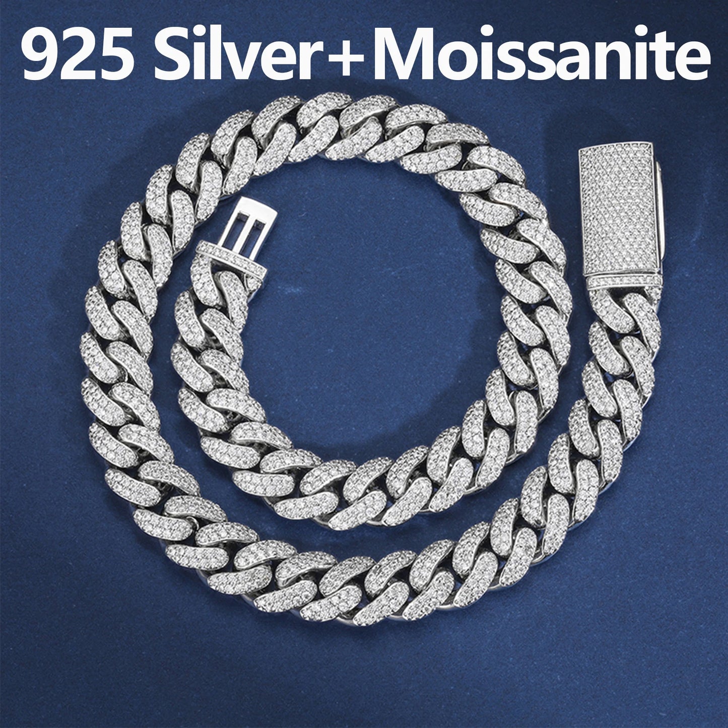 New 8-20mm S925 Sterling Silver Setting Cuban VVS Moissanite Link Miami Chain Necklace For Men Singer Style Rap Hip Hop Jewelry