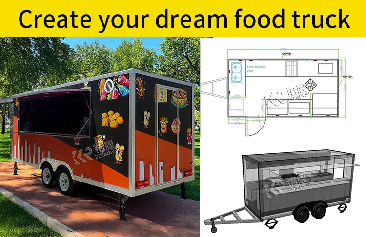 Customizable Stainless Steel Fast Food Truck Hot Dog Pizza Coffee Ice Cream Mobile  Food Trailer With Full Equipment