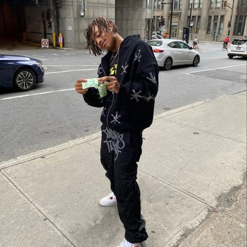 Gothic Long Sleeve Rhinestone Skeleton Hoodie Y2k Jacket Men Hoodies Oversized Full Zip Hoodie Goth Sweatshirt Sport Coat Autumn