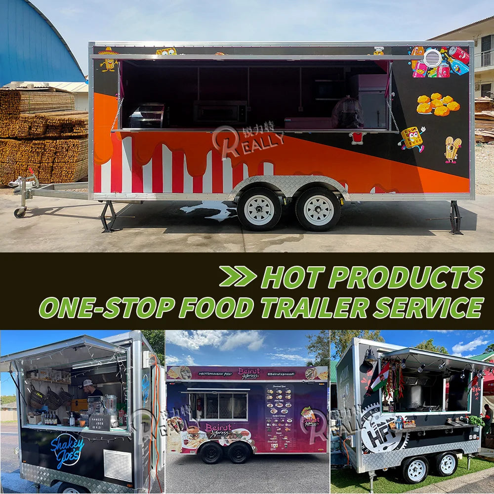Customizable Stainless Steel Fast Food Truck Hot Dog Pizza Coffee Ice Cream Mobile  Food Trailer With Full Equipment