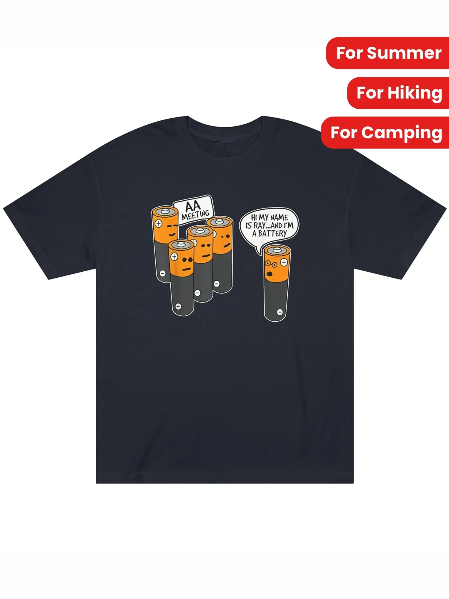 Men's Casual Graphic T-Shirt - Round Neck, Short Sleeve, Fun Battery Design, AA Batteries Illustration
