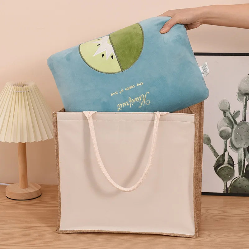 Blank DIY Painting Canvas Bags Hand Carrying Zipper Faux Linen Bags Solid Color Large Capacity Ladies Tote Shopping Bags