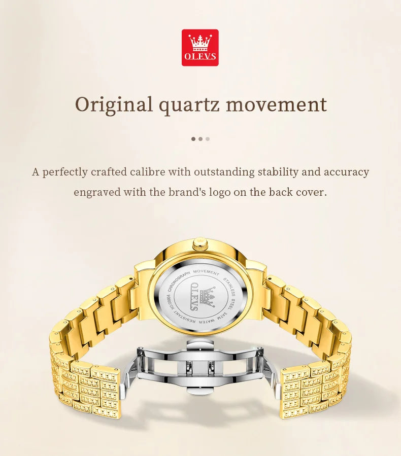 OLEVS Women's Watches Luxury Elegant Full Diamonds Original Quartz Watch for Man Waterproof Stainless Steel Gift Box Bracelet