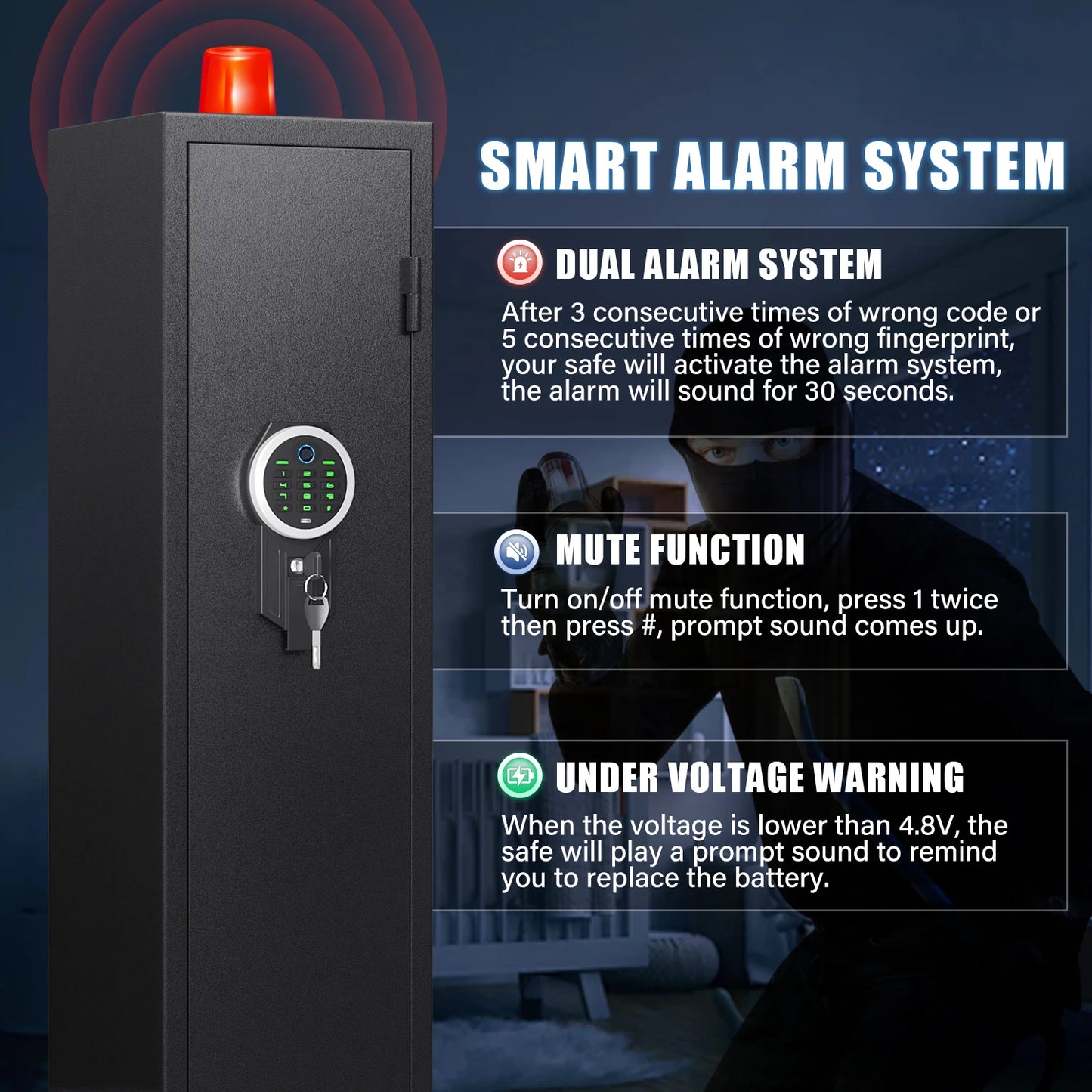Kavey Biometric Fingerprint Gun Safe, Quick Access Gun Cabinets with LED Light, Adjustable Gun Rack and Removable Shelf