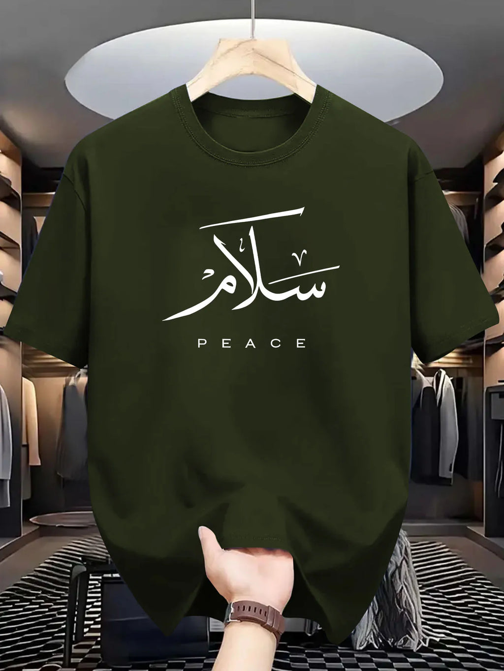 Men's summer 100% pure cotton fashionable casual loose sports PEACE letter printed round neck short sleeved T-shirt top