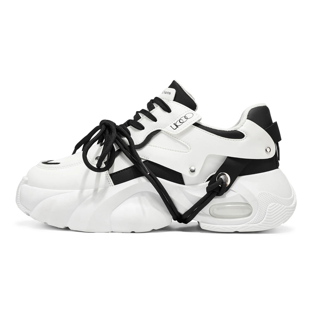 Men's Sports Shoes Fashionable Glossy Color-matched Street Trend Brand Design Thick Sole Flat Heel Lace-up Casual Shoes