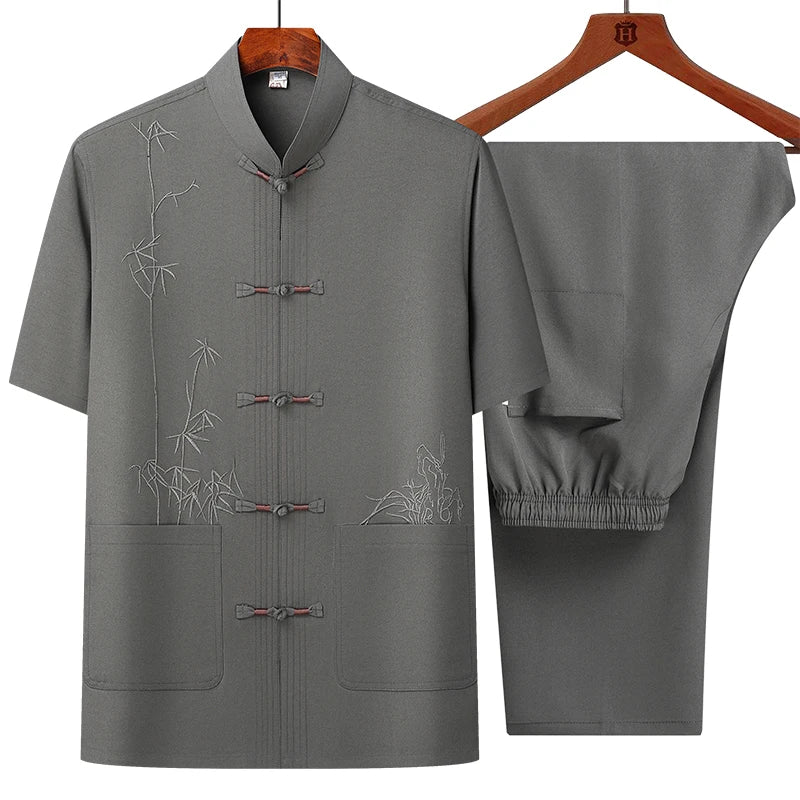 Men's sets (Shirt + trousers) 2025 summer new style men fashion shirt short sleeve shirt High quality shirts male Two Piece