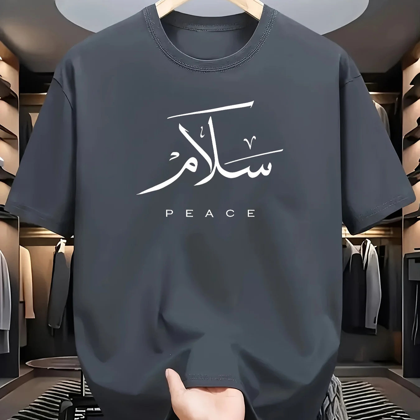 Men's summer 100% pure cotton fashionable casual loose sports PEACE letter printed round neck short sleeved T-shirt top