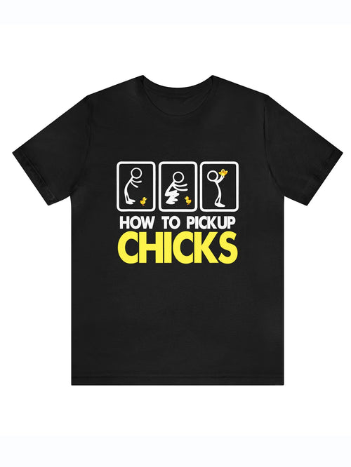 "How To Pick Chicks" Print Cotton T-shirt, Men'S Casual Street Style Stretch Round Neck Tee Shirt For Summer