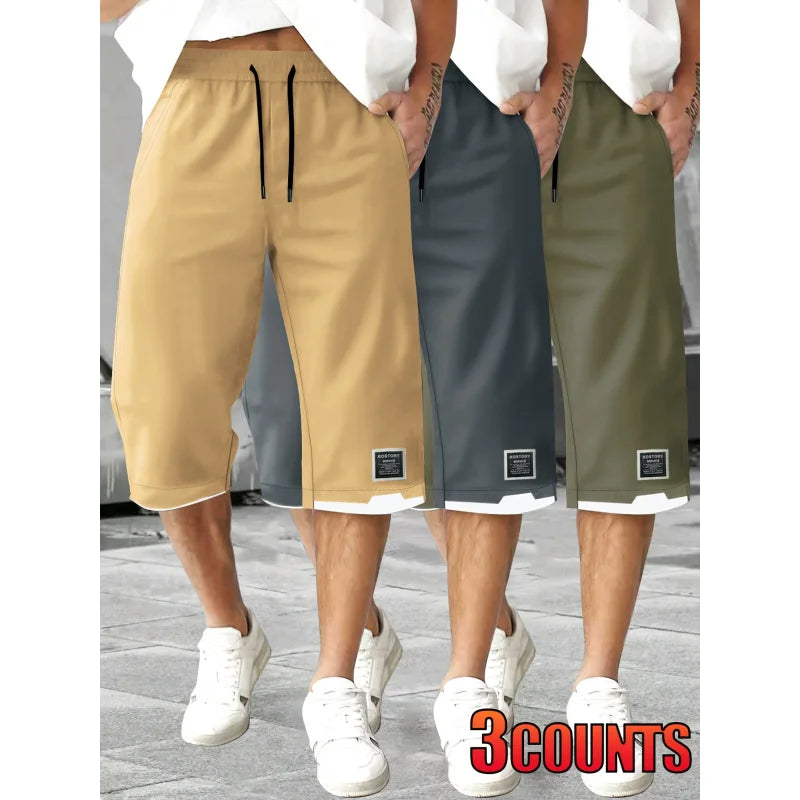 Men Pants Shorts Summer 3-Pack Men's Casual Cropped Drawstring Elastic Waist Outdoor Sports Running Y2k Beach Man Clothing Gym