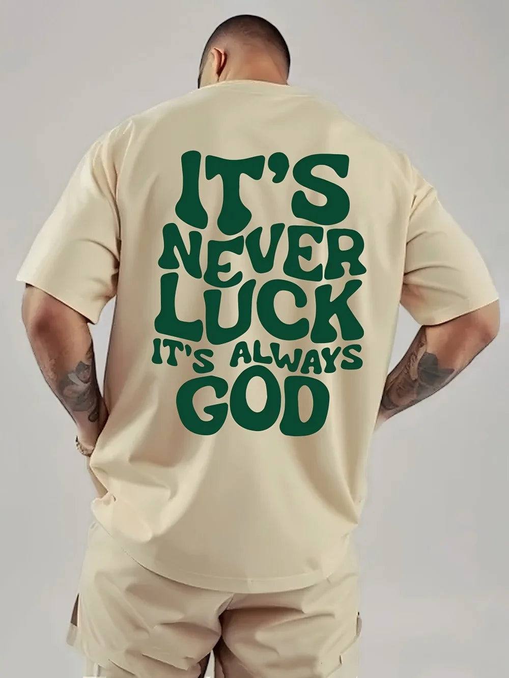 Fashionable Summer Men's God Luck Printed Comfortable Breathable Round Neck T-shirt Outdoor High Street Top