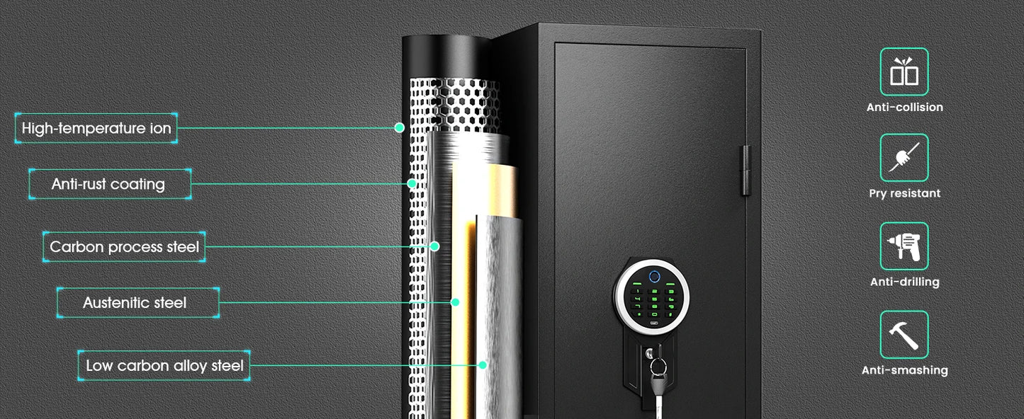 Kavey Biometric Fingerprint Gun Safe, Quick Access Gun Cabinets with LED Light, Adjustable Gun Rack and Removable Shelf