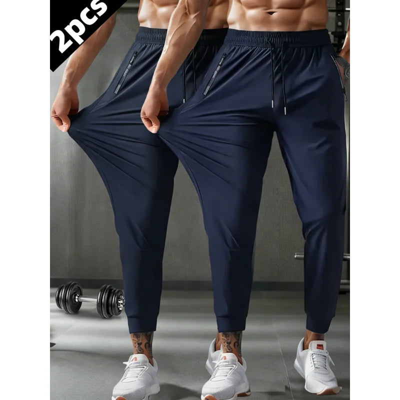 Men Gift 2-Pack Men's Casual Pants Quick-Drying Ice Silk Pants Summer Cycling Fitness Running Sports Pants Man Football Fishing