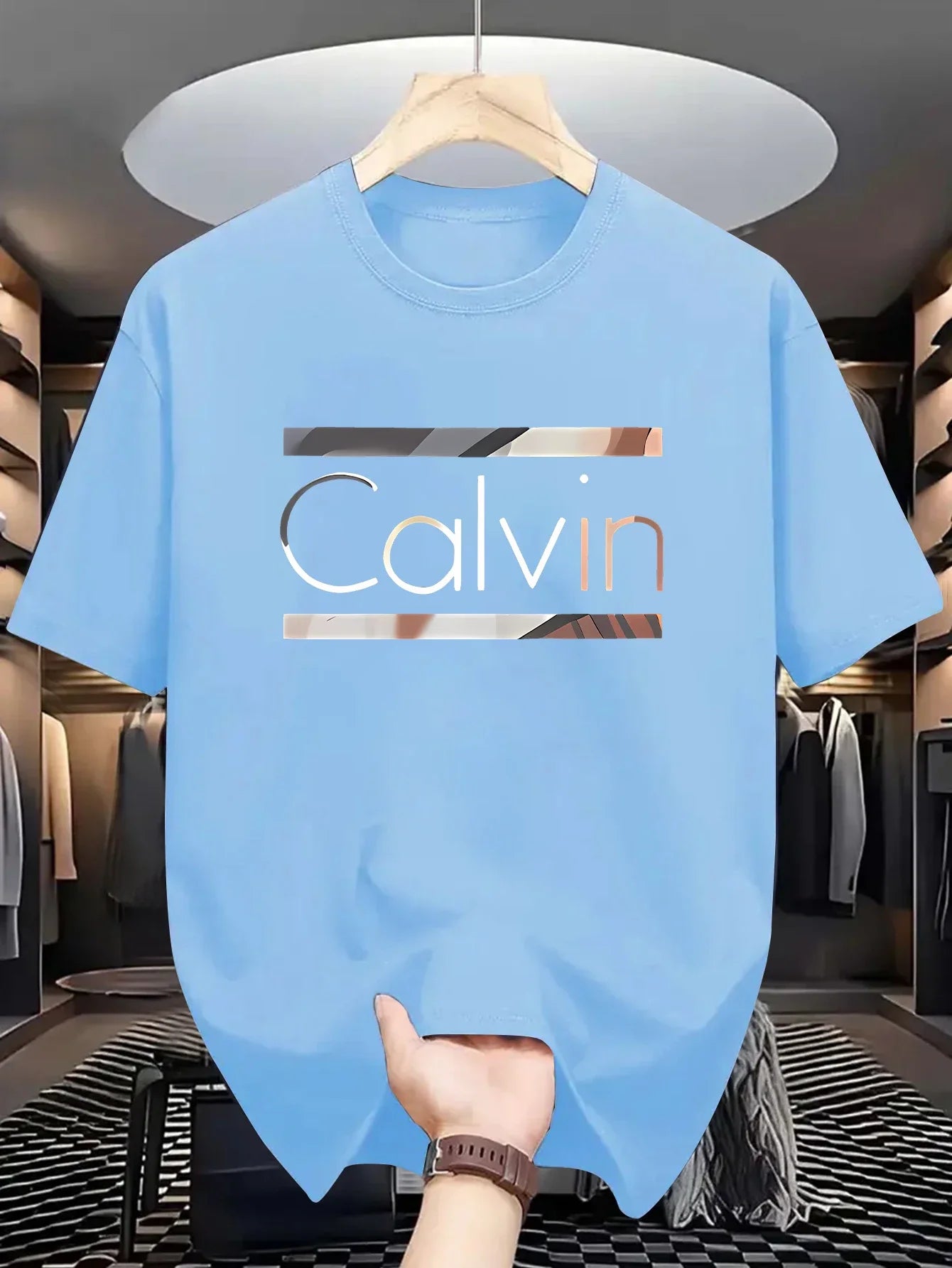 Men's casual sports T-shirt - summer sportswear, “CALVIN” print, polyester fabric, ideal for everyday wear, ideal gift!
