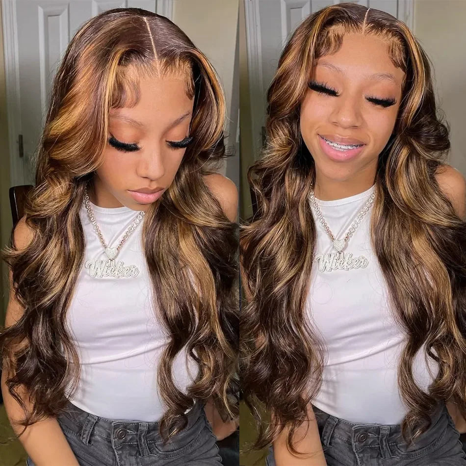 Silkwave Highlight 13x6 Lace Frontal Wig Human Hair Body Wave Lace Front Wigs For Black Women P4/27 Ombre Blonde Brown Color Wig