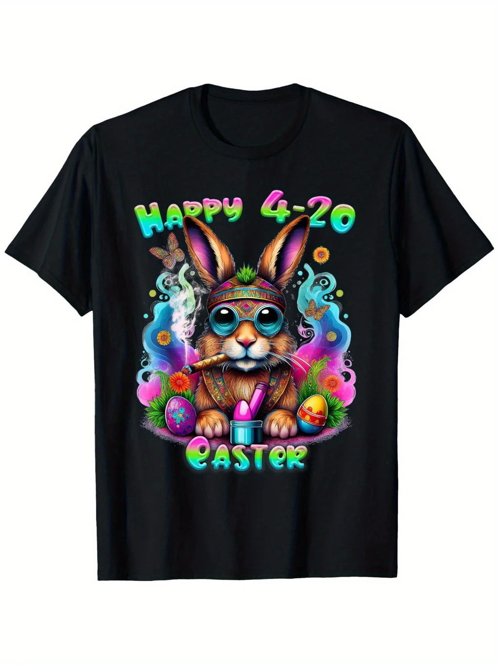 Happy 420 Easter Bunny T-Shirt - Funny, 100% Cotton, Novelty Tee for Men & Women, Great Gift Idea
