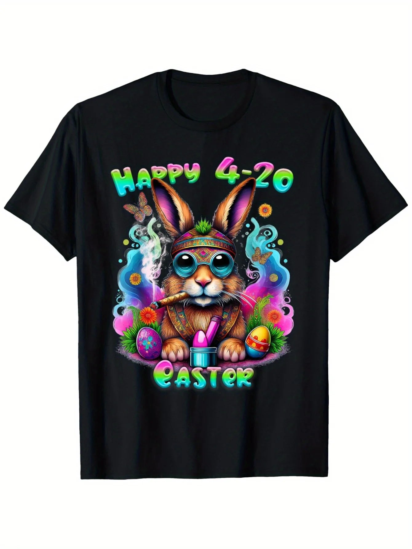 Happy 420 Easter Bunny T-Shirt - Funny, 100% Cotton, Novelty Tee for Men & Women, Great Gift Idea