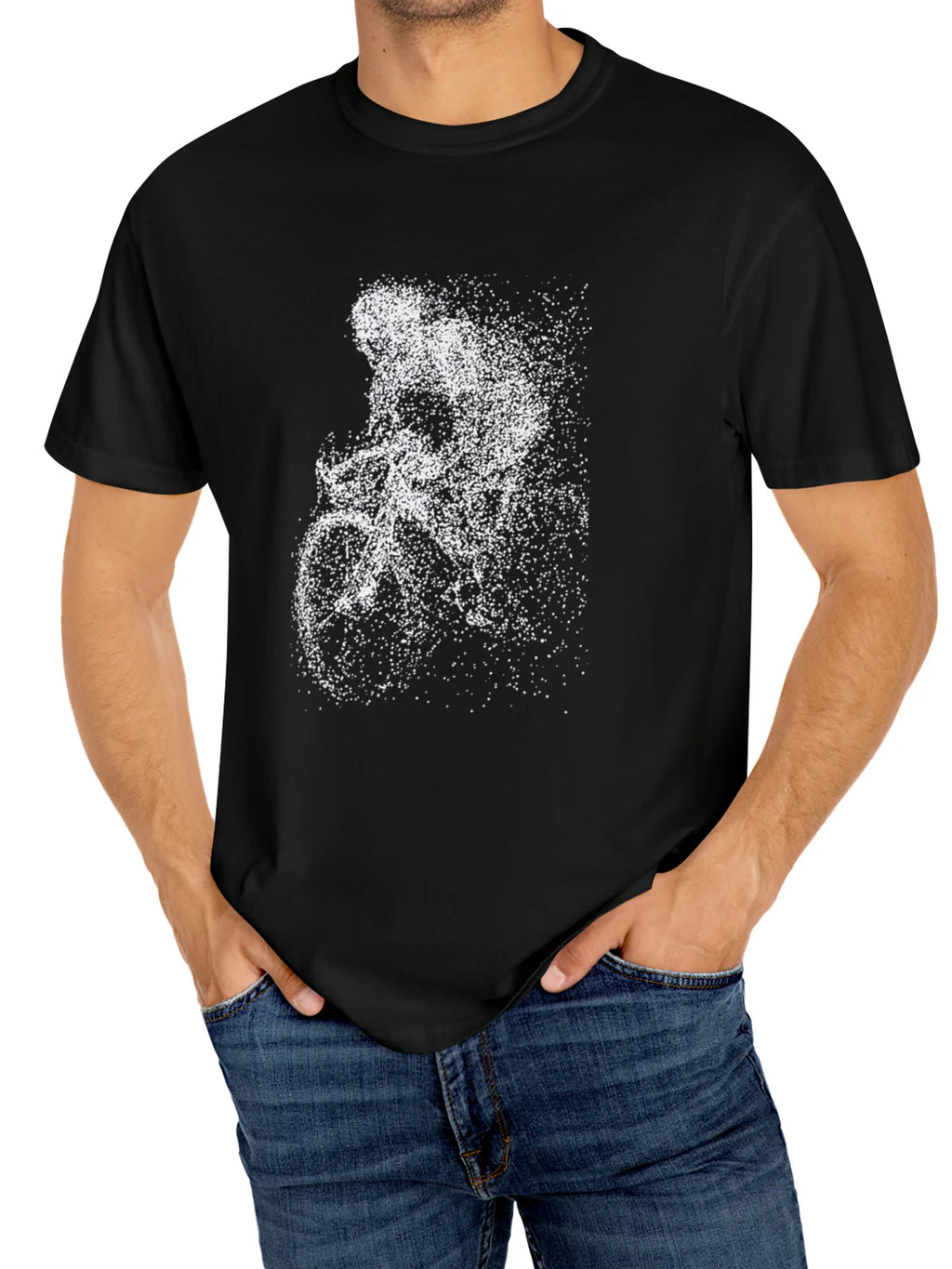 Men's Black Cotton T-Shirt with Cycling Print – Casual Round Neck Tee for Summer, Stretchy & Breathable