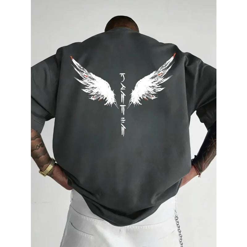 T-shirt Outdoor Street Fashion Top Minimalist Men's Summer New Wing Letter Print Soft and Breathable Round Neck