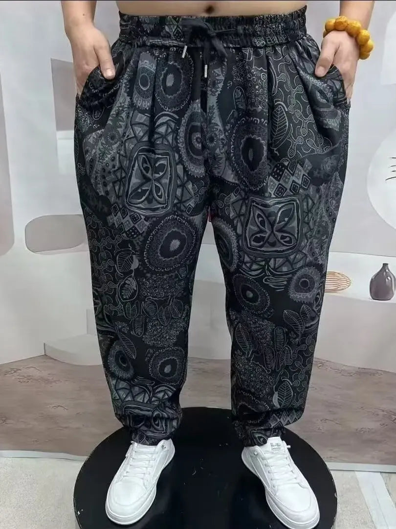 High-End Casual Harem Pants for Men Loose Comfortable Slimming Printed Polyester Fiber Summer Cool Sensation Faion Brand