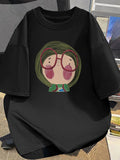 Hand-Drawn Girl Illustration T-Shirt, Artistic Style, Pure Cotton Short Sleeves, Unisex Casual Top.