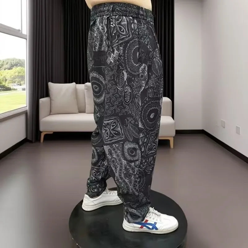 High-End Casual Harem Pants for Men Loose Comfortable Slimming Printed Polyester Fiber Summer Cool Sensation Faion Brand