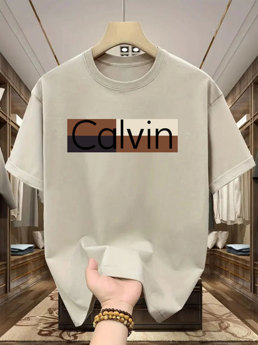 Men's Calvin Printed Cotton T-Shirt - 100% Pure Cotton Summer Tee  Loose Fit Round Neck Casual Sports Top