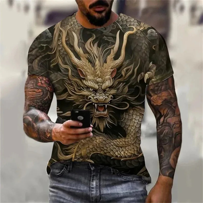 Man Oversized Streetwear Harajuku O-Neck Top Tees Dragon 3D Printed Men's T-shirt Hip Hop Short Sleeve Summer Casual Clothing