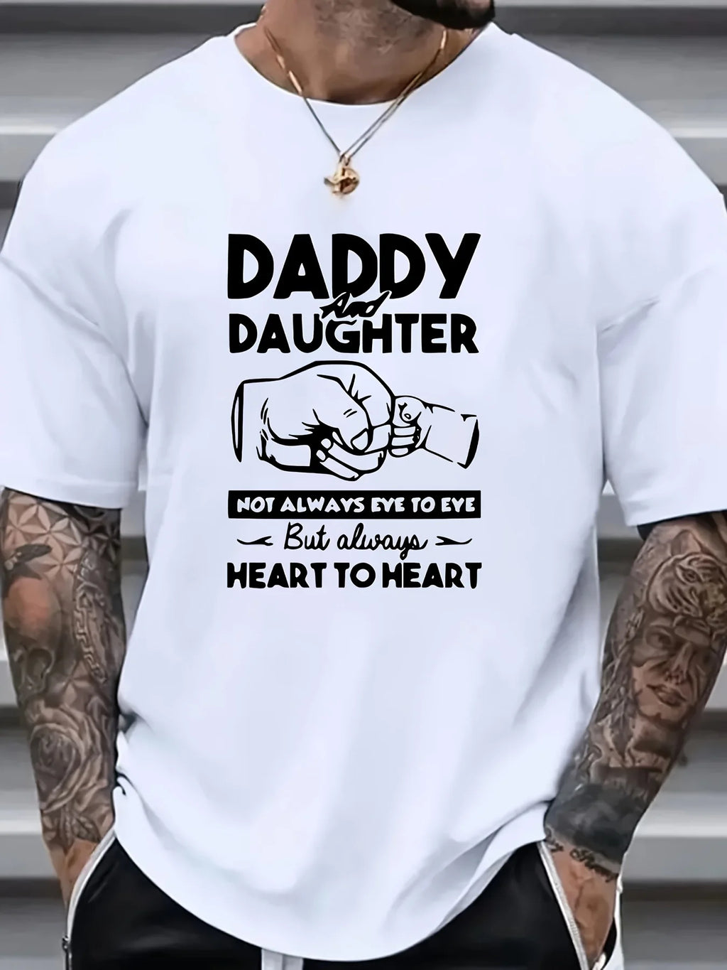Plus-size Men'S "Dad and Daughter" Print T-shirt Summer, men's, 1pc, 100% cotton T-shirt