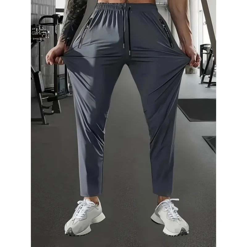 Men Gift Men's Ice Silk Fiber Running Pants Highly Elastic Jogging Pants Sweatpants Wide Leg Football Gym Fishing Man Baggy Mens