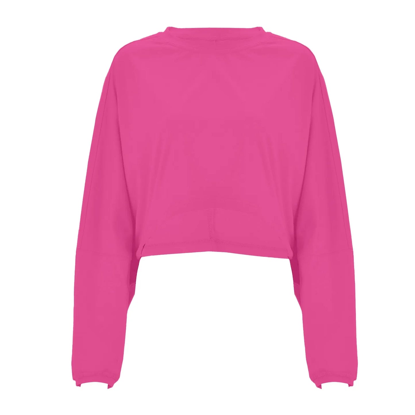 New Fashion Cropped Top Women'S Crew Neck Loose Short Sport Base T Shirt Long Sleeve Plus Size Blouse Womens Streetwear Fitted